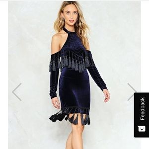Nasty Gal Navy Velvet Tassled Dress